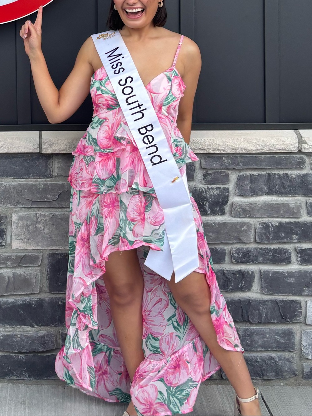 Pink Floral High-Low Ruffle Maxi Dress